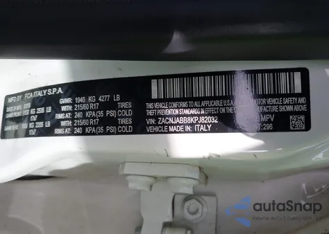 2019 Jeep Renegade Latitude Fwd z USA, uszkodzony, nr VIN ZACNJABB8KPJ82032